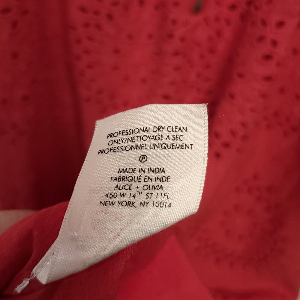 ALICE + OLIVIA Levine Smocked Waist Cotton Linen Blend Midi Dress Size 10 Red - Picture 14 of 14